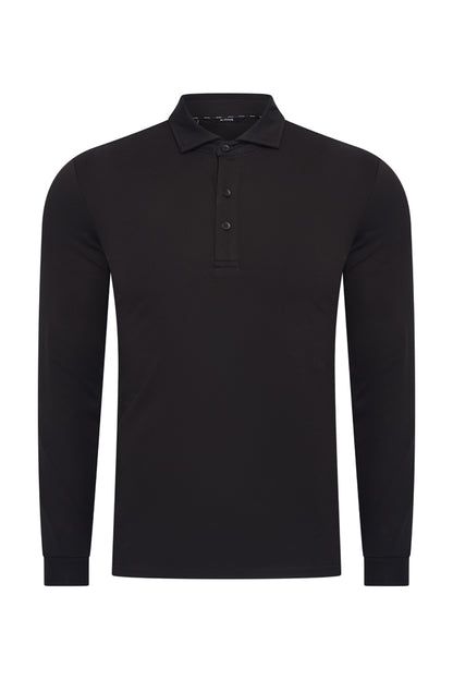 Men Polo Cotton Long Sleeves | Black