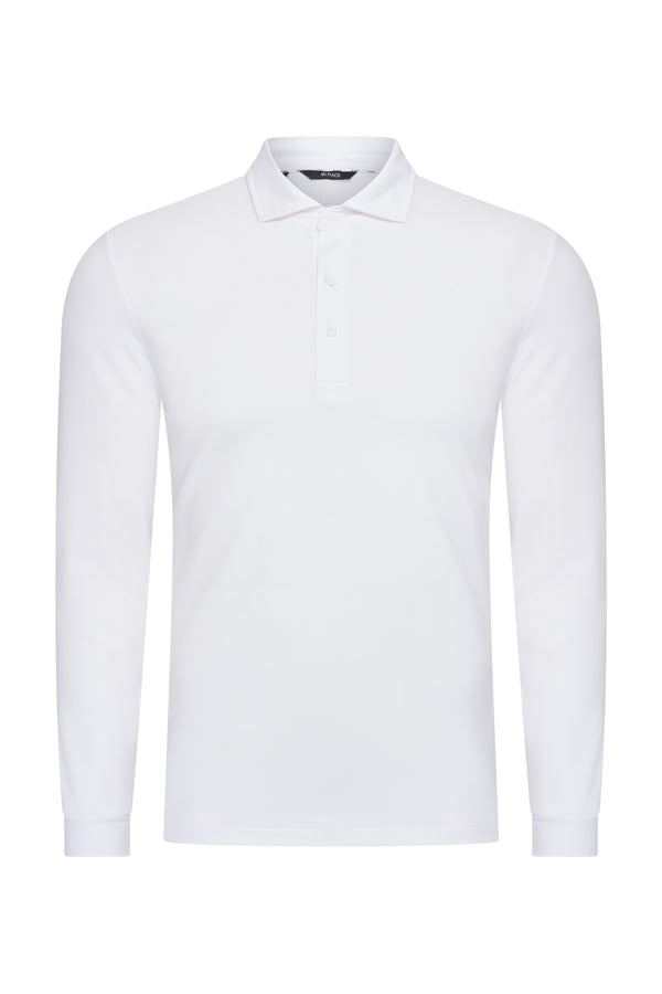 Men's Long Sleeve Cotton Polo Shirt | White