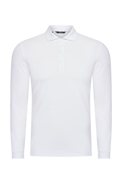 Men's Long Sleeve Cotton Polo Shirt | White