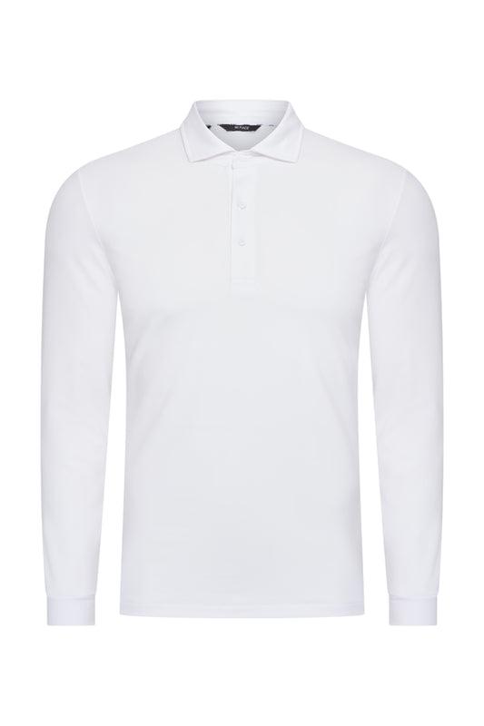 Men Polo Cotton Long Sleeves | White