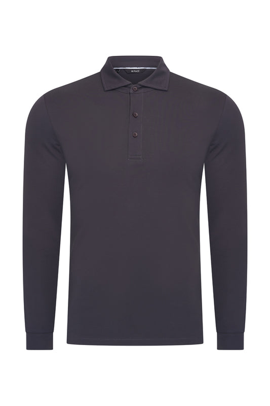 Herren Polo Baumwolle Langarm | Dunkelgrau